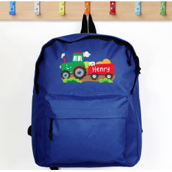 Personalised Tractor Blue Backpack