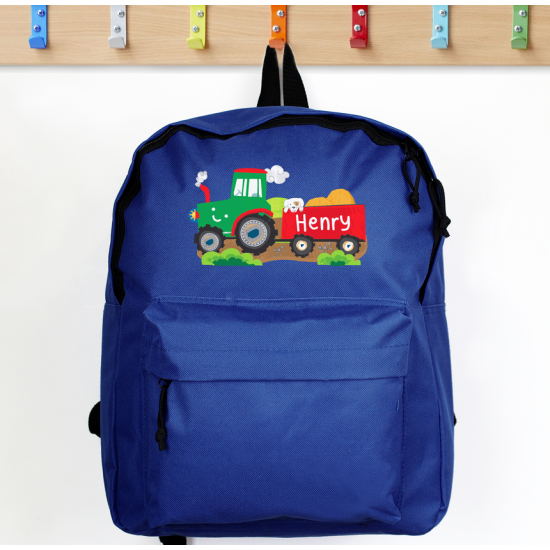 Personalised Tractor Blue Backpack