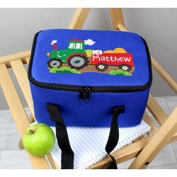 Personalised Tractor Blue Lunch Bag