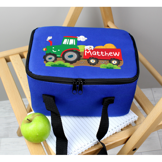 Personalised Tractor Blue Lunch Bag